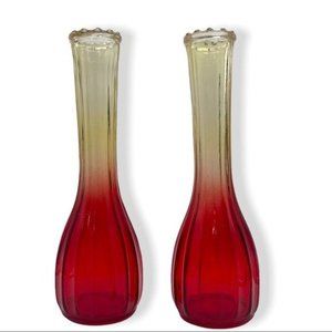 Amberina Ribbed Bud Vases Vintage- Pair (2)